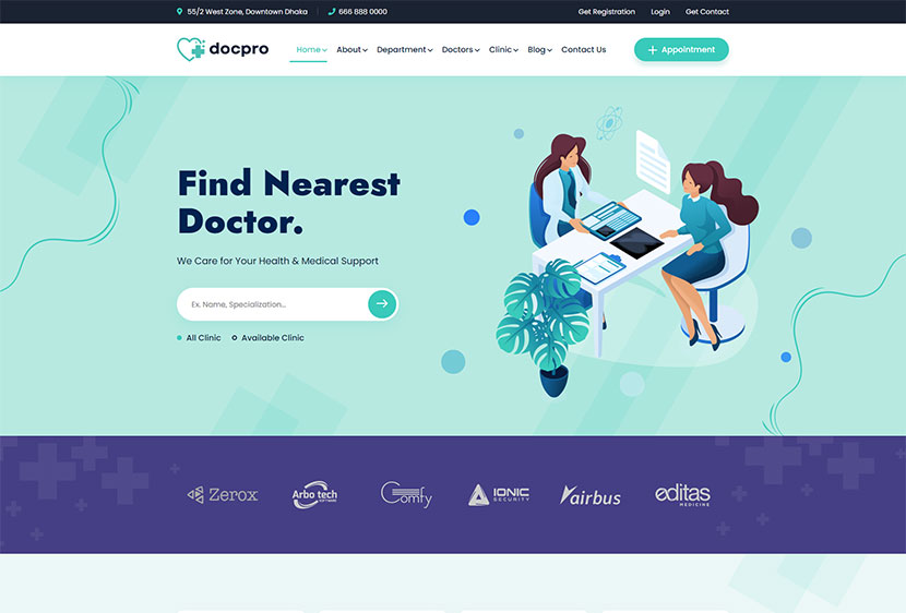 Docpro - سمة WordPress لدليل الأطباء