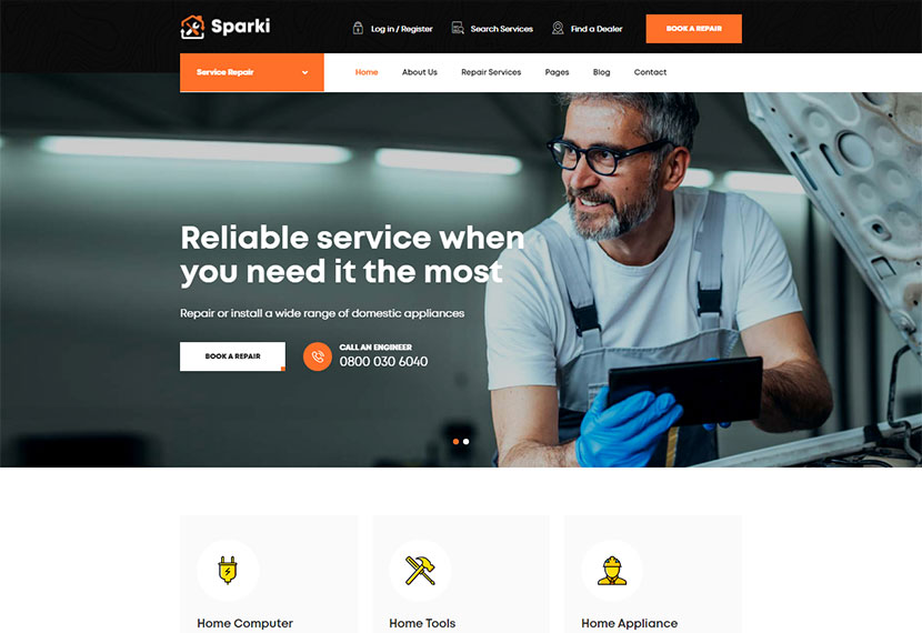 Sparki Service Repair Tema WordPress