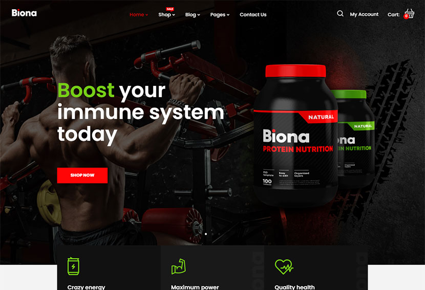 Biona - Thème WooCommerce pour la nutrition sportive