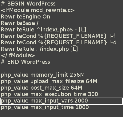 Increase PHP Max Input Vars - HTACCESS