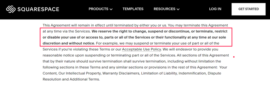 SquareSpace Terms