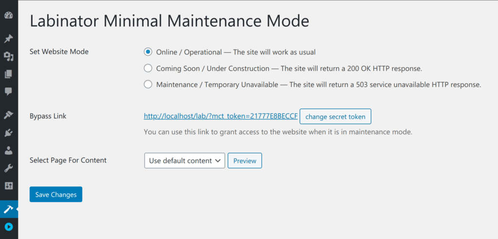 labinator minimal maintenance mode plugin page