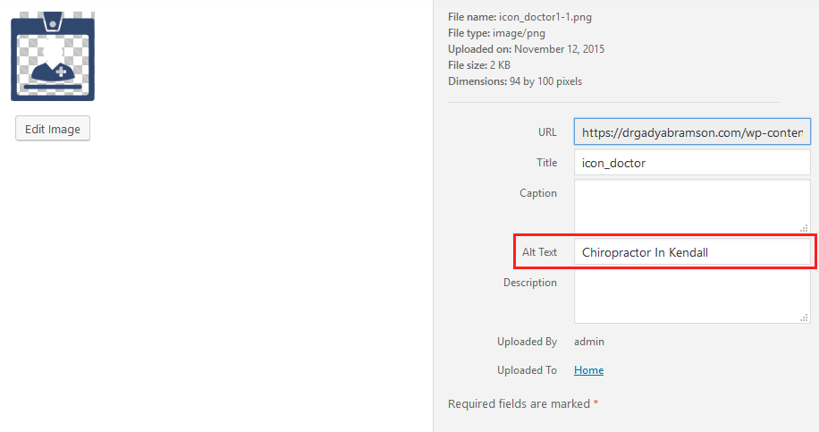 Image showing WordPress option for image alternative text.