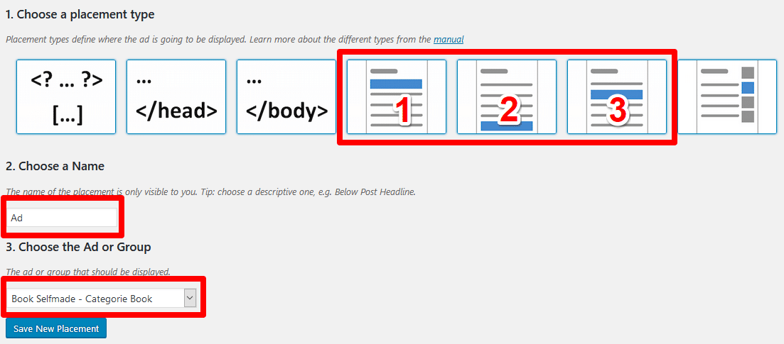 Type d'emplacement des annonces avancées