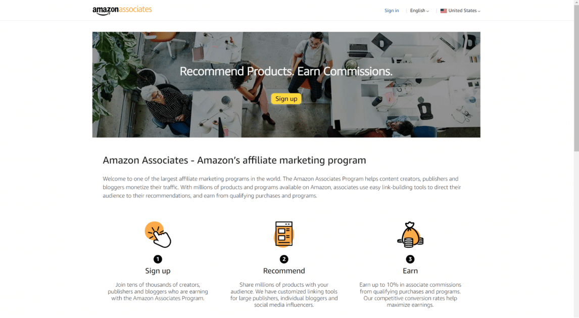 главная страница Amazon Associates