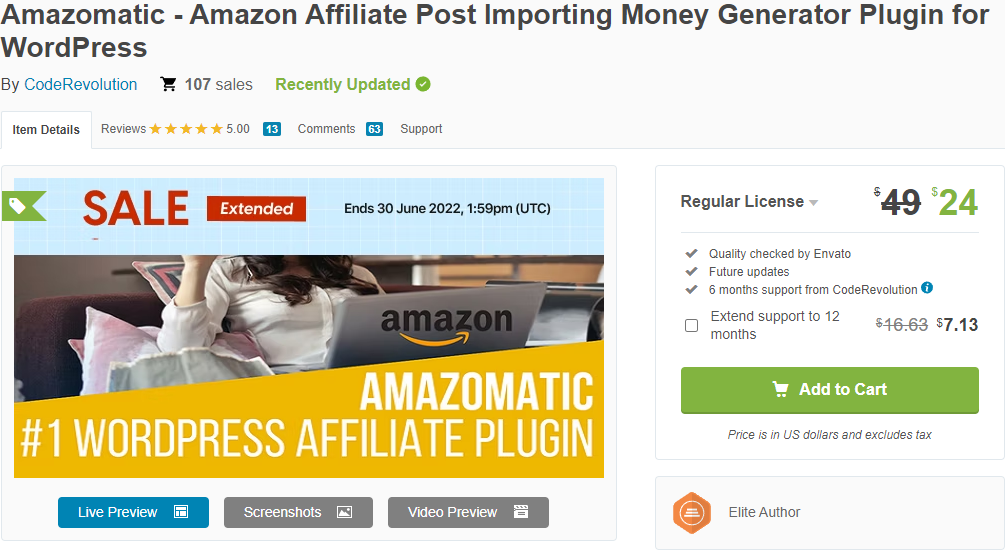 page d'accueil du plug-in d'affiliation amazon amazomatic