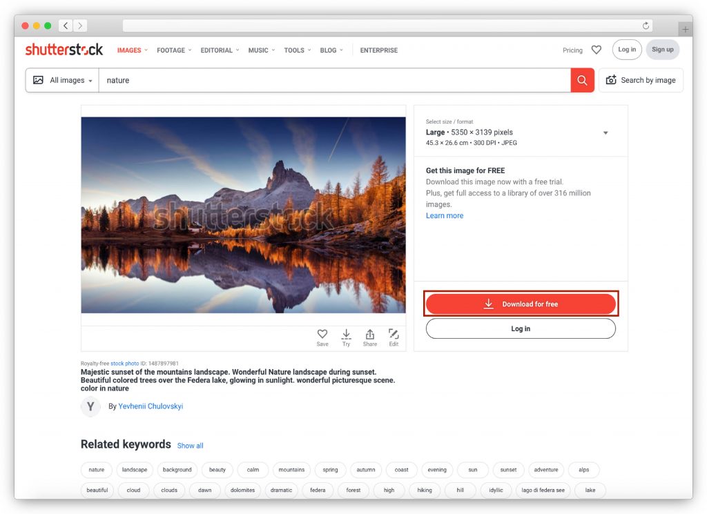 Télécharger des images de Shutterstock