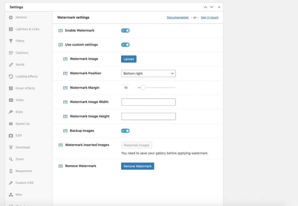 Activer les filigranes sur les images avec Modula