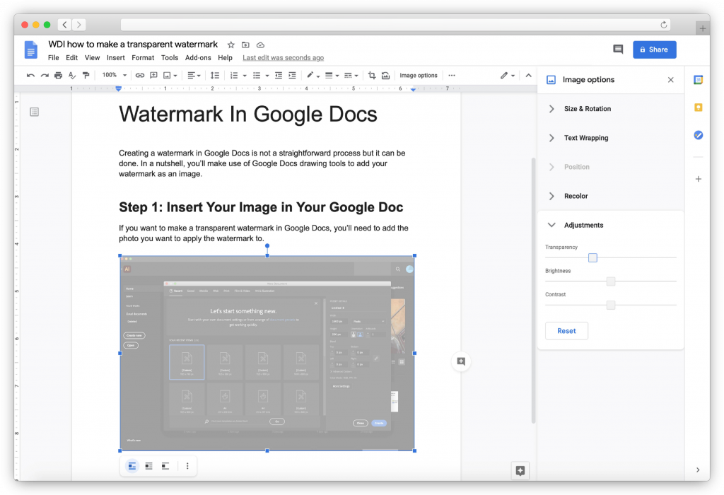 Wasserzeichen in google docs