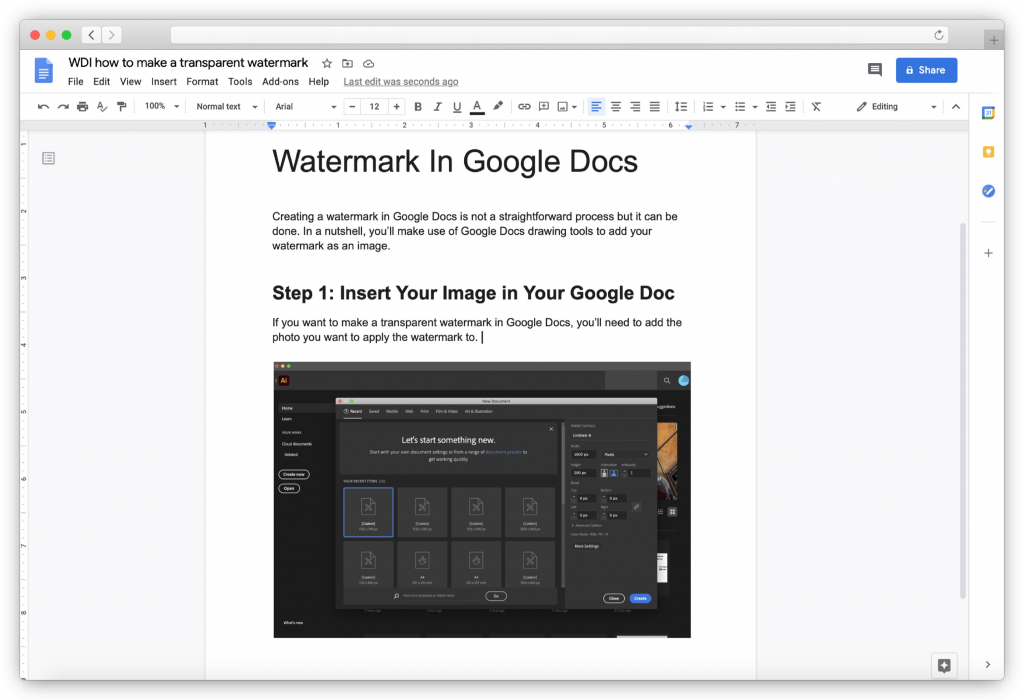 Wasserzeichen in google docs