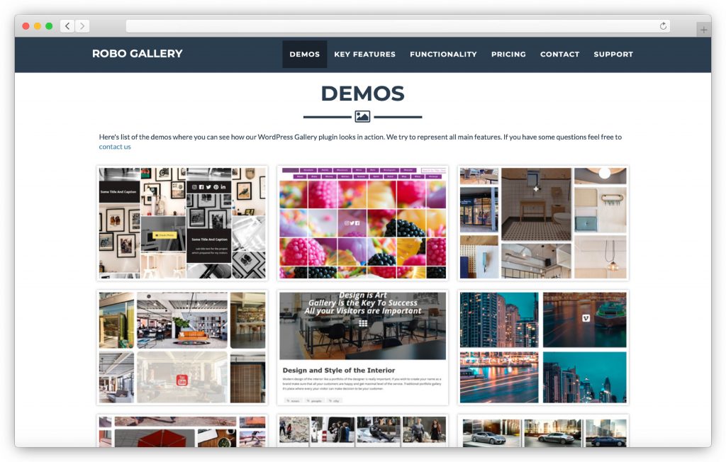 Interface RoboGallery - plugin da galeria WP