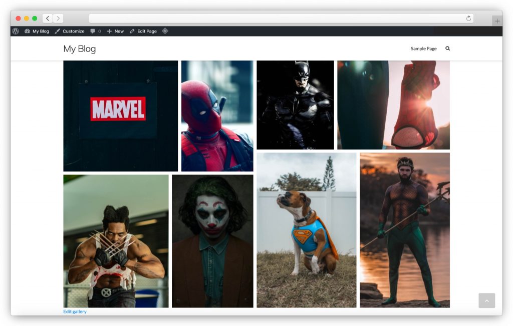 Interface da galeria de imagens - plugin da galeria WP