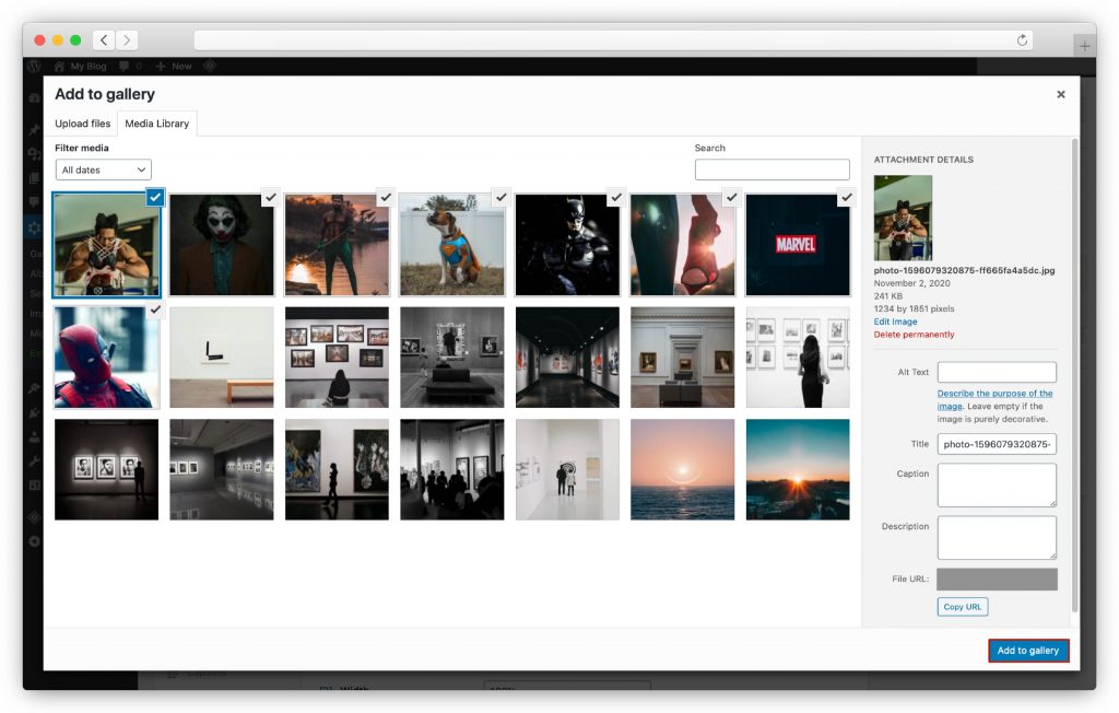 Faça upload de imagens para sua galeria - plugin de galeria WP