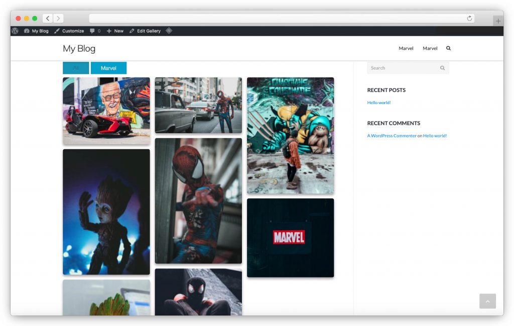 interface da galeria de imagens - plugin da galeria WP