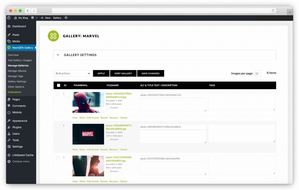 personalize sua galeria - plugin de galeria WP