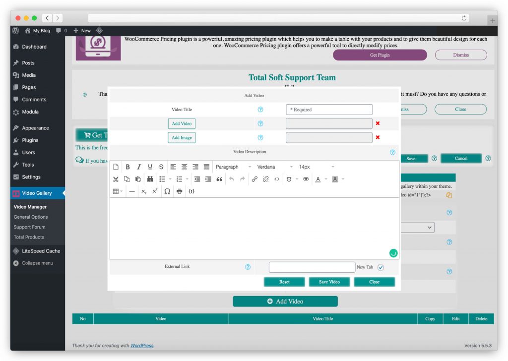 Galería de videos de Total Soft backend