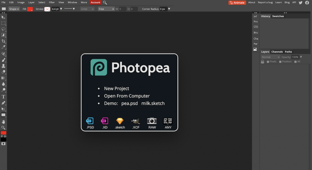 Photopea Photoshop Editor di foto online alternativo