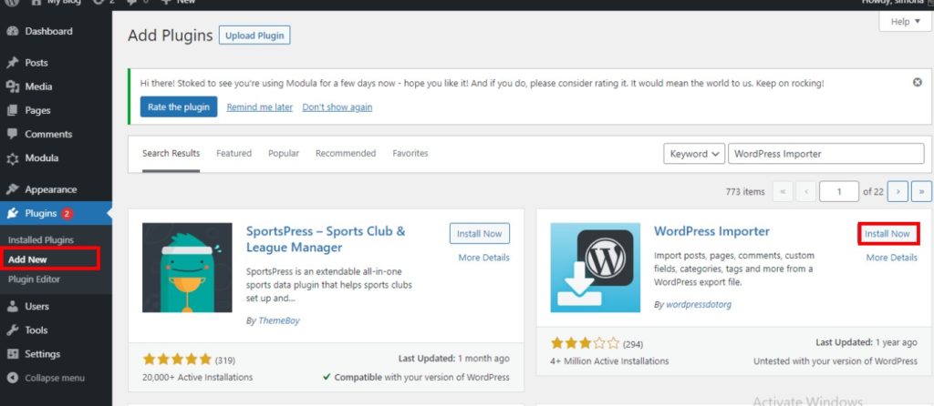 Installer l'importateur WordPress