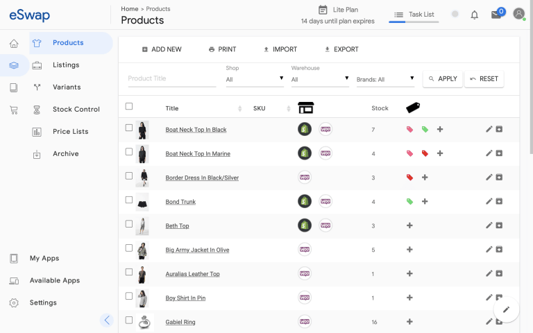 eSwap WooCommerce 库存管理仪表板