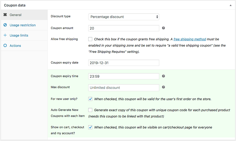 WooCommerce 设置折扣券