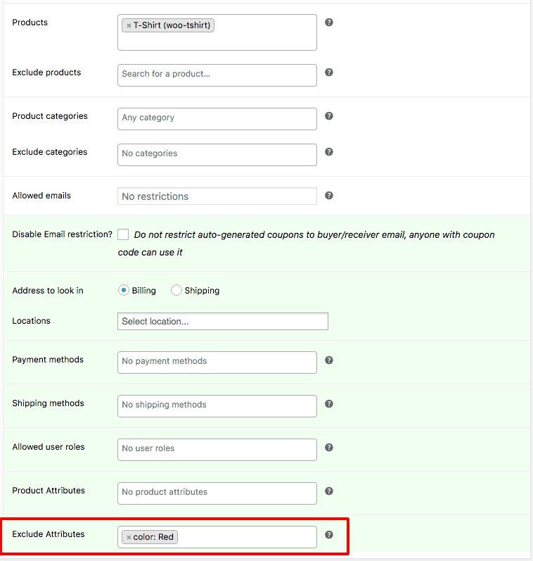 WooCommerce 优惠券产品属性排除设置