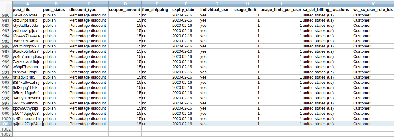 導出為 CSV 的批量優惠券