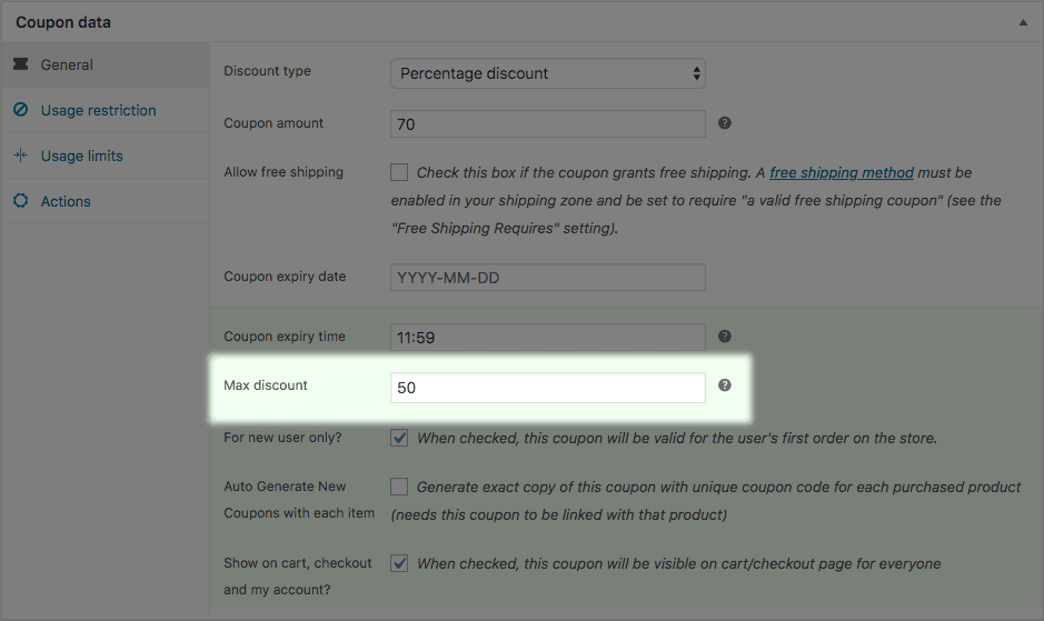 WooCommerce 최대 할인 한도 쿠폰 설정