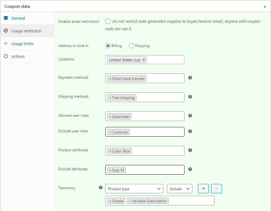 WooCommerce 쿠폰 제한 고급