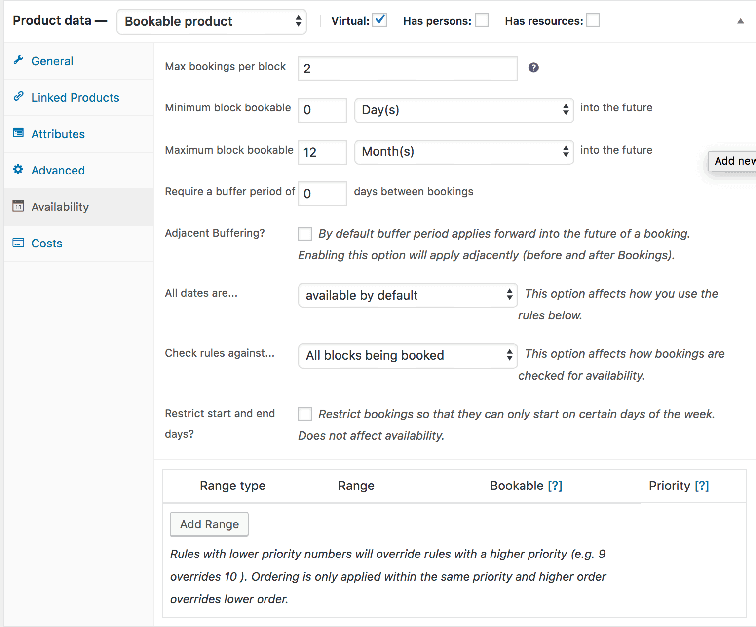 可用性數據 WooCommerce 預訂