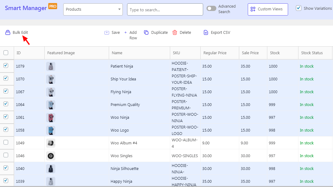 Tableau de bord des produits Smart Manager