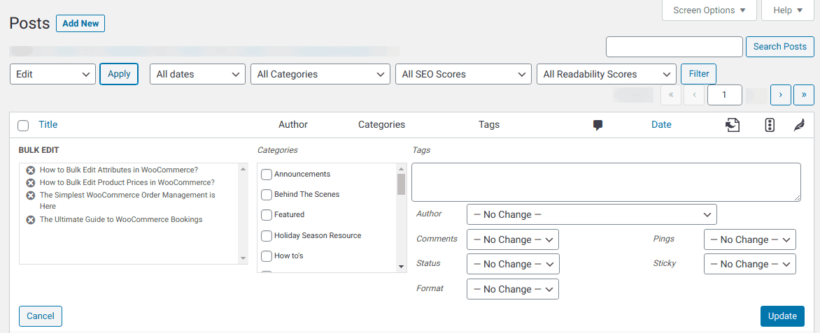 使用默認 WooCommerce 批量編輯 WordPress 帖子