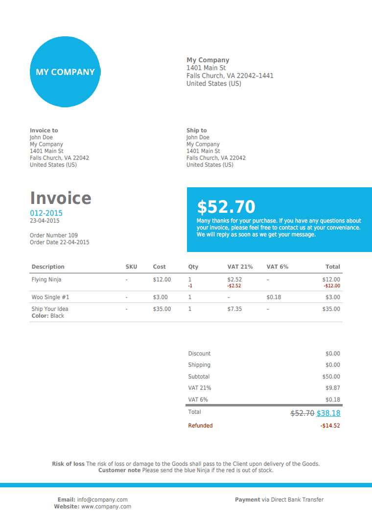 WooCommerce PDF 发票插件 pdf 发票