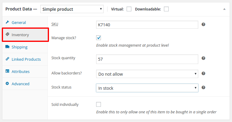 WooCommerce 庫存管理設置庫存詳細信息