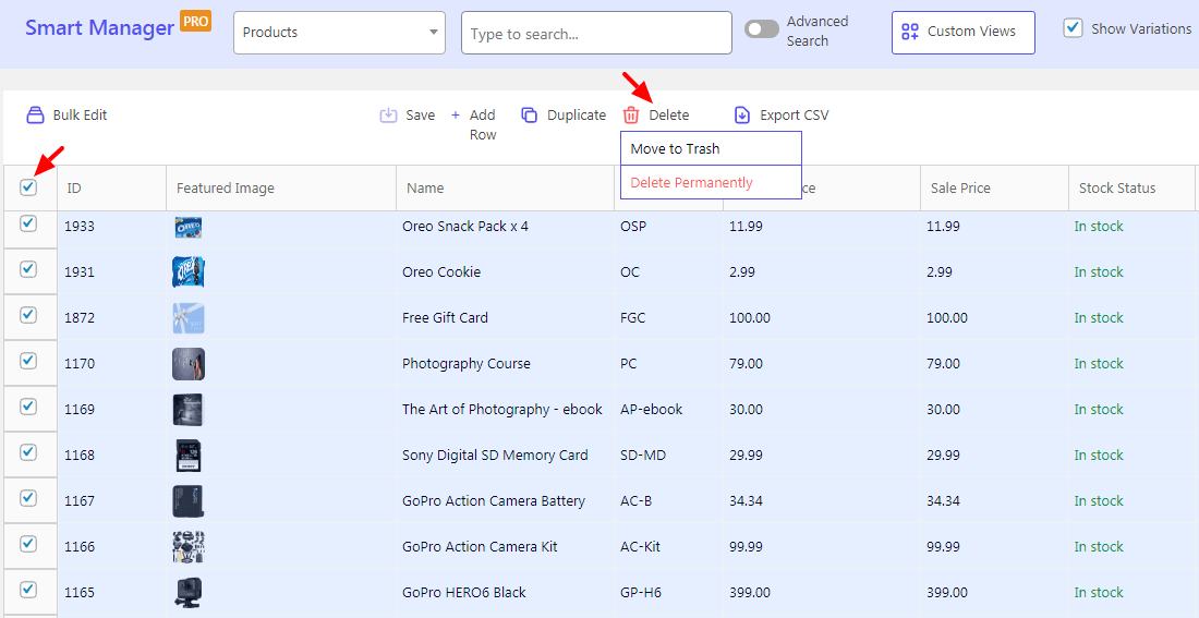 WooCommerce 使用智能管理器刪除所有產品