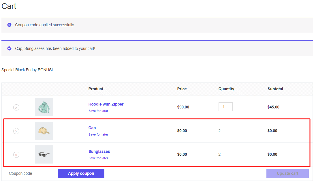 WooCommerce 禮品產品已添加到購物車