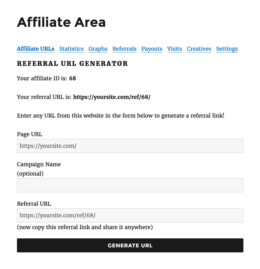 AffiliateWP 附屬網址生成器