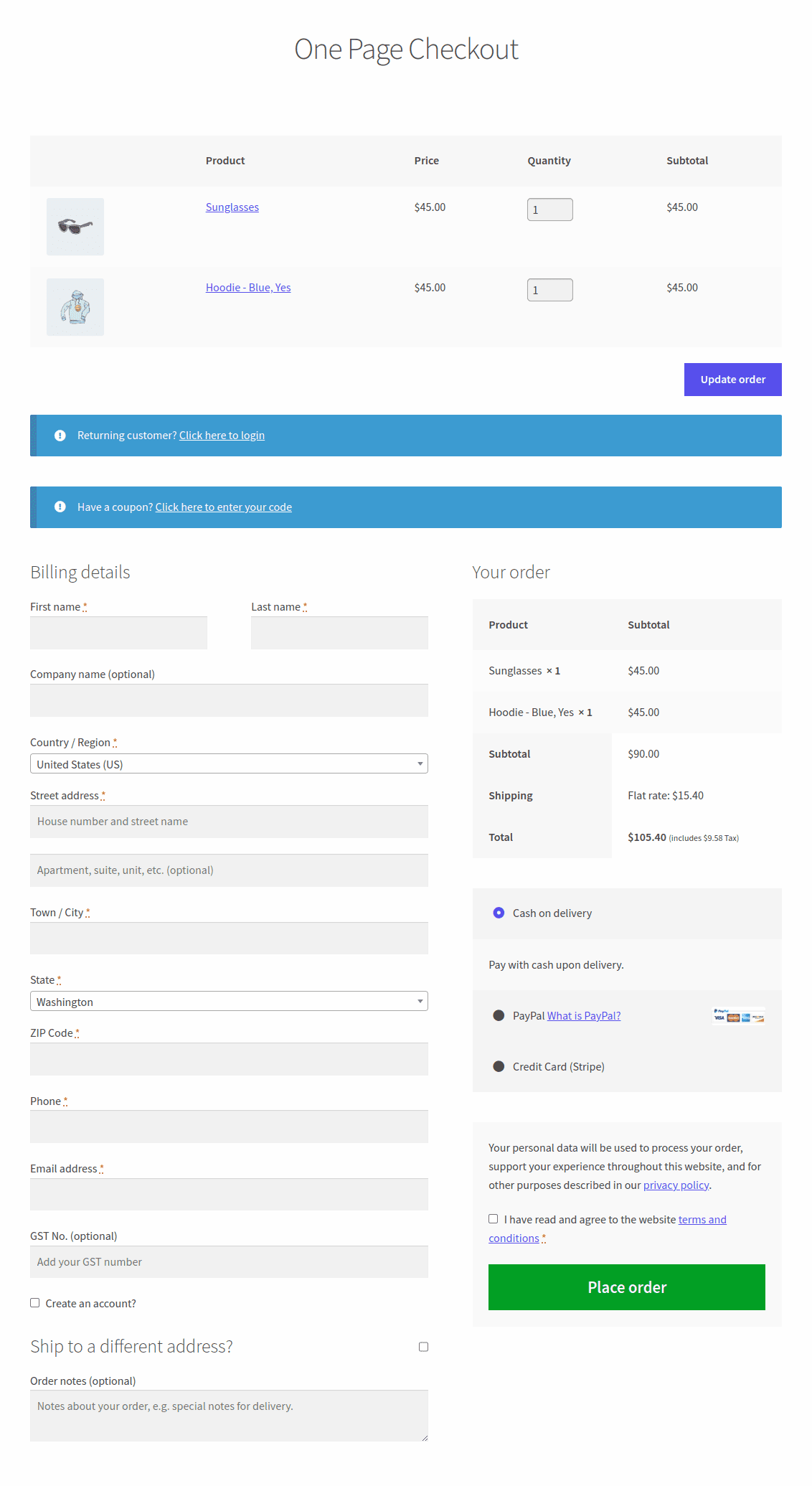 Cashier WooCommerce 한 페이지 결제