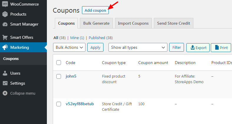 WooCommerce 新しいクーポンを追加