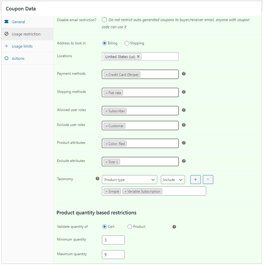 WooCommerce スマート クーポンの高度な制限