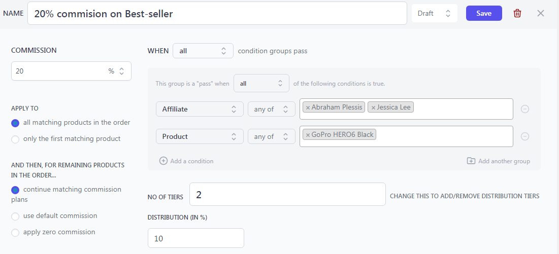 WooCommerce 제품 기반 계층형 수수료 계획