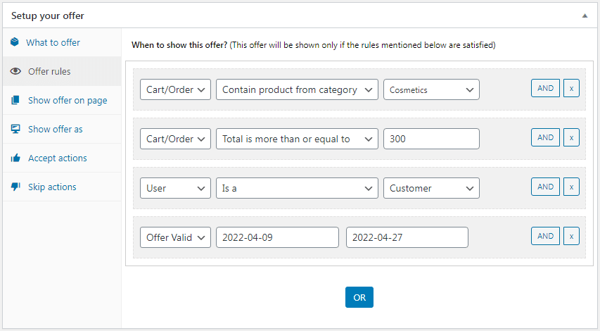 combinaison de règles d'offre