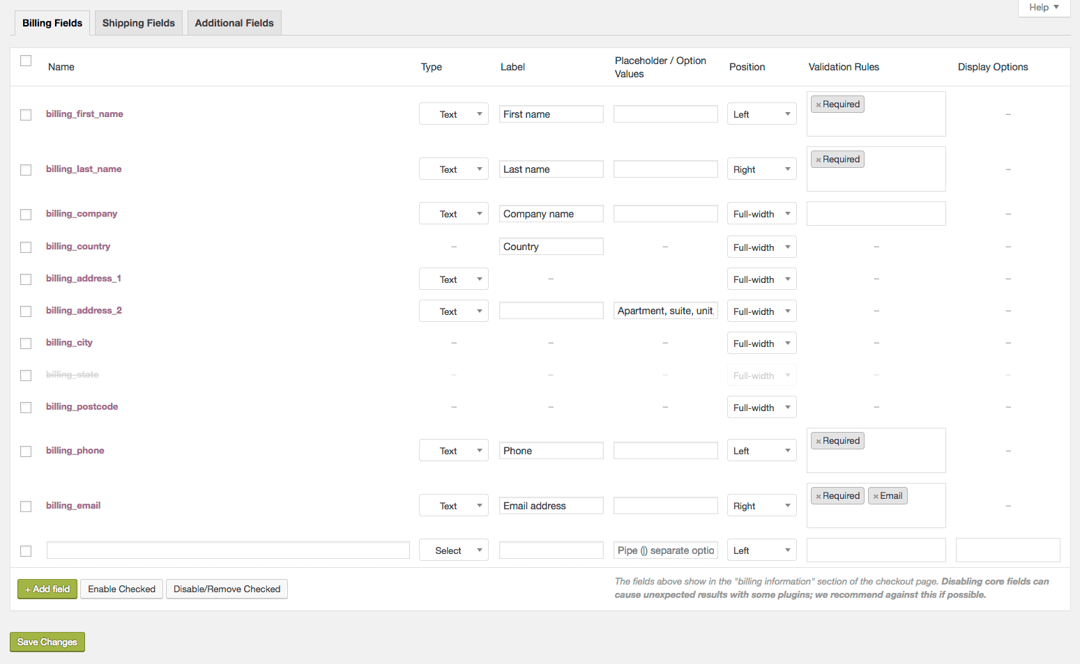 Плагин WooCommerce Checkout Field Editor