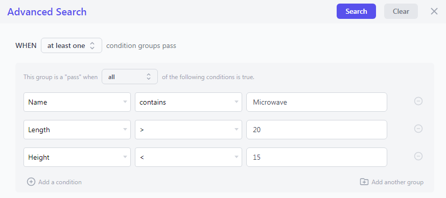 Condições de pesquisa para edição em massa