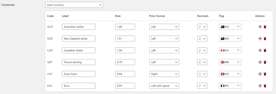 WooCommerce 添加货币的货币切换器