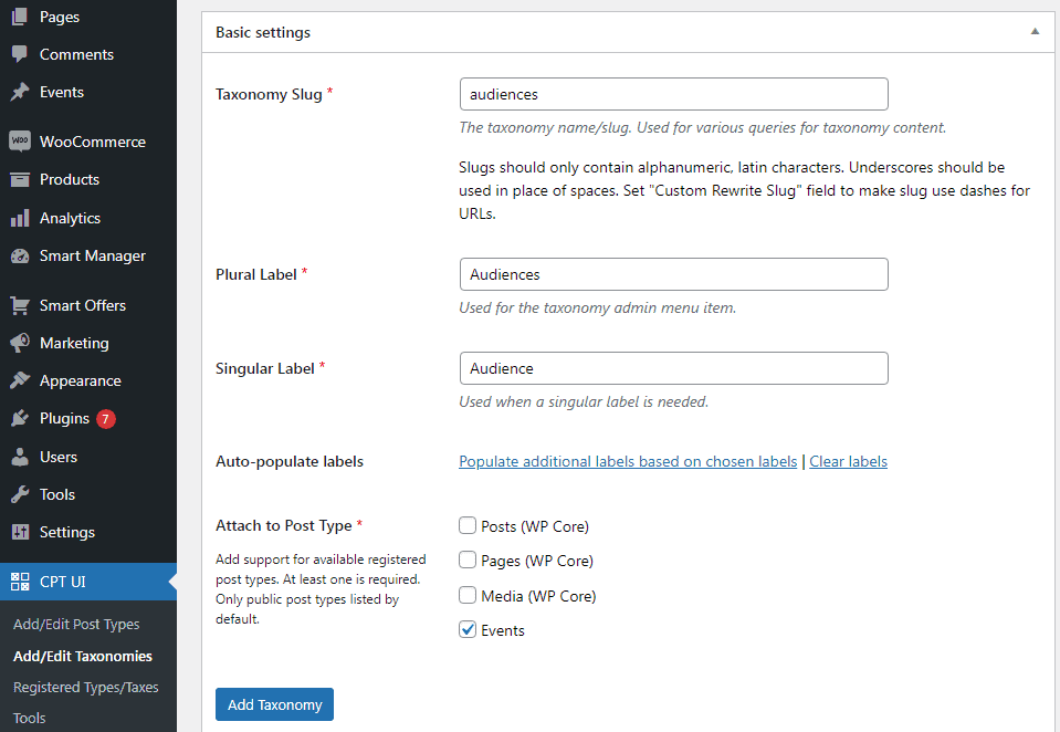 新しい WordPress カスタム分類法を作成する