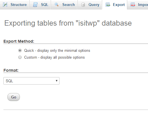 データベースを SQL 形式でエクスポートする