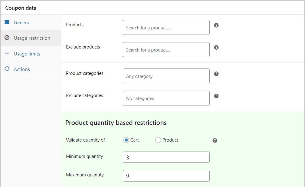 carrello quantità sconto min max impostazione