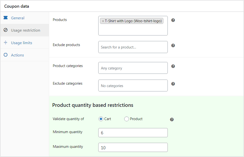 impostazione del buono sconto a livelli specifici del prodotto