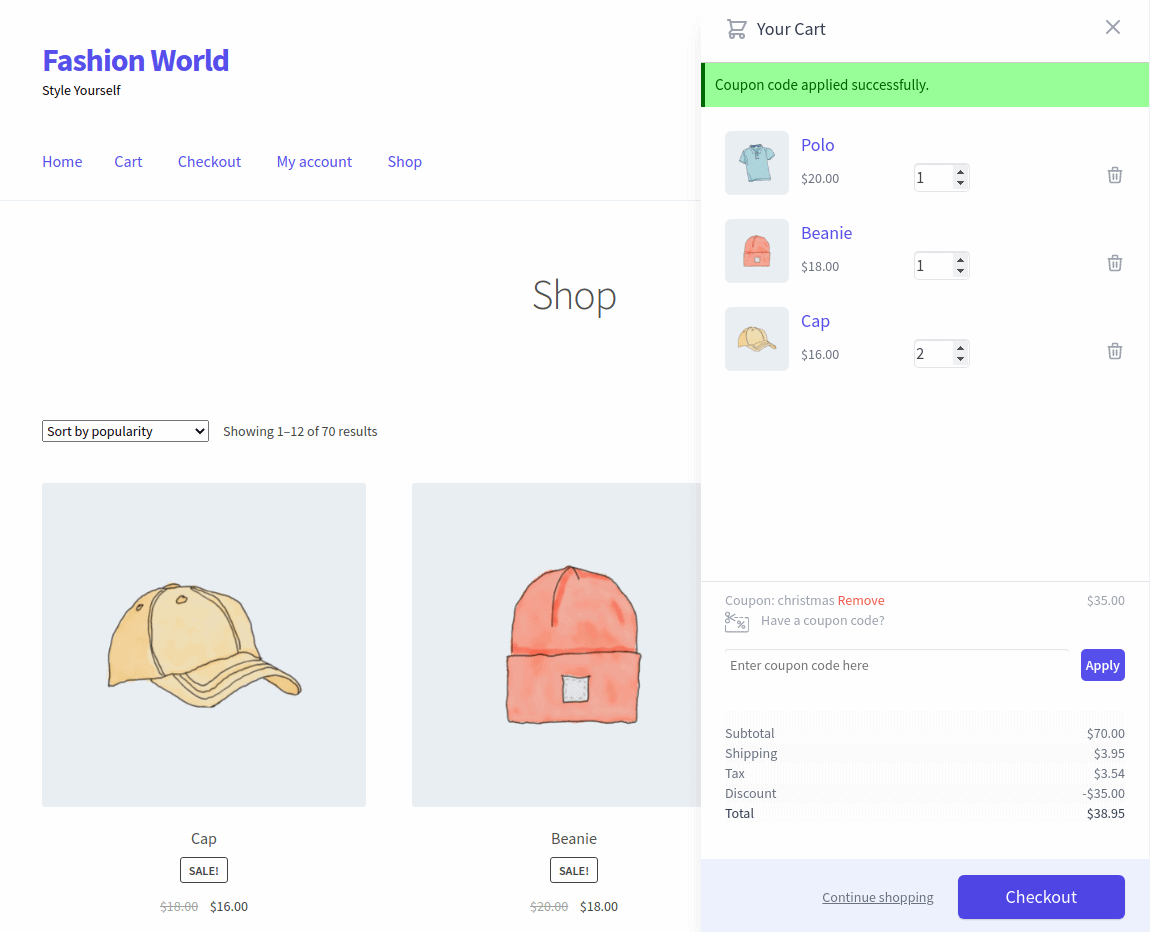 キャッシャー WooCommerce ミニカート