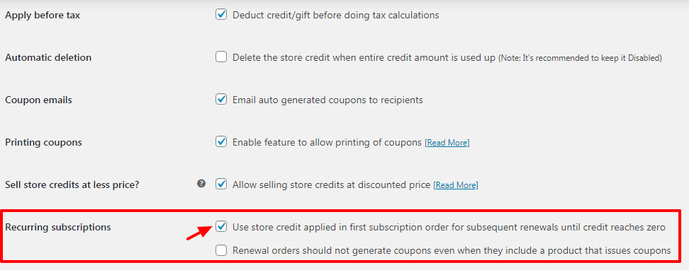 Configuração de cartão-presente de assinaturas WooCommerce